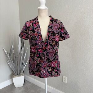 Vintage Patterned Thick Fabric Deep V Shirt